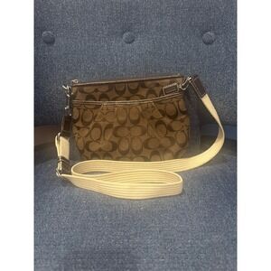 SOLD Coach Signature Brown Crossbody with Cream Strap